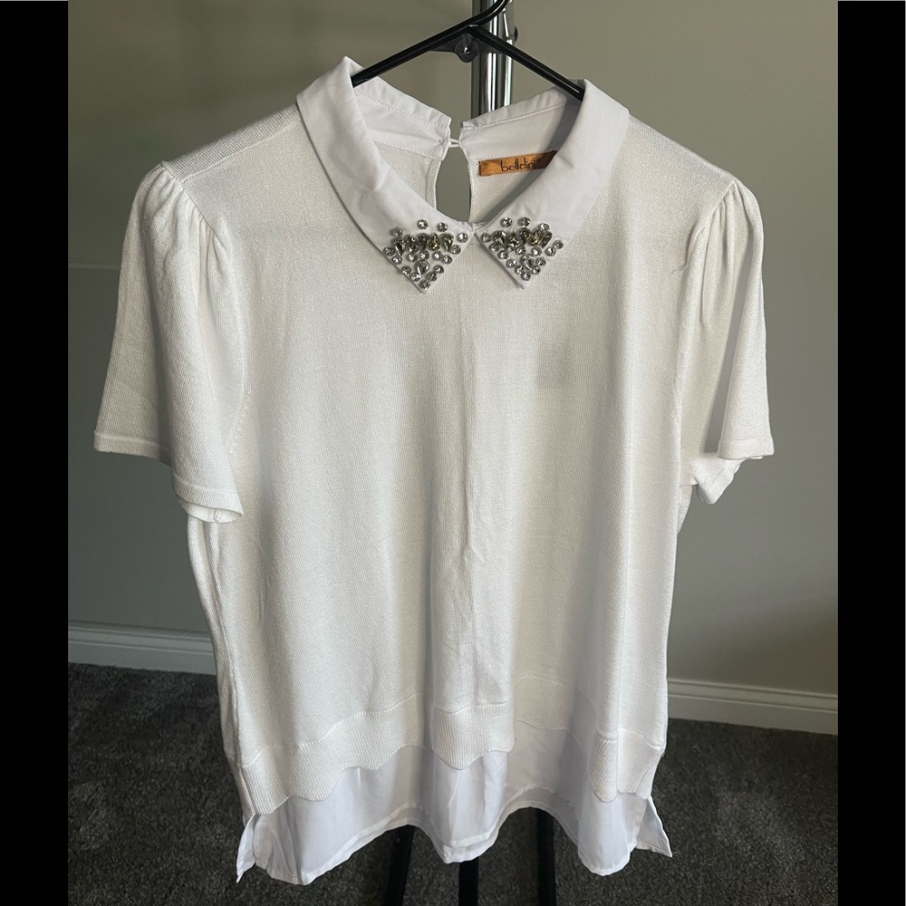 NWT Vintage Jewel Collar Layered Look Blouse